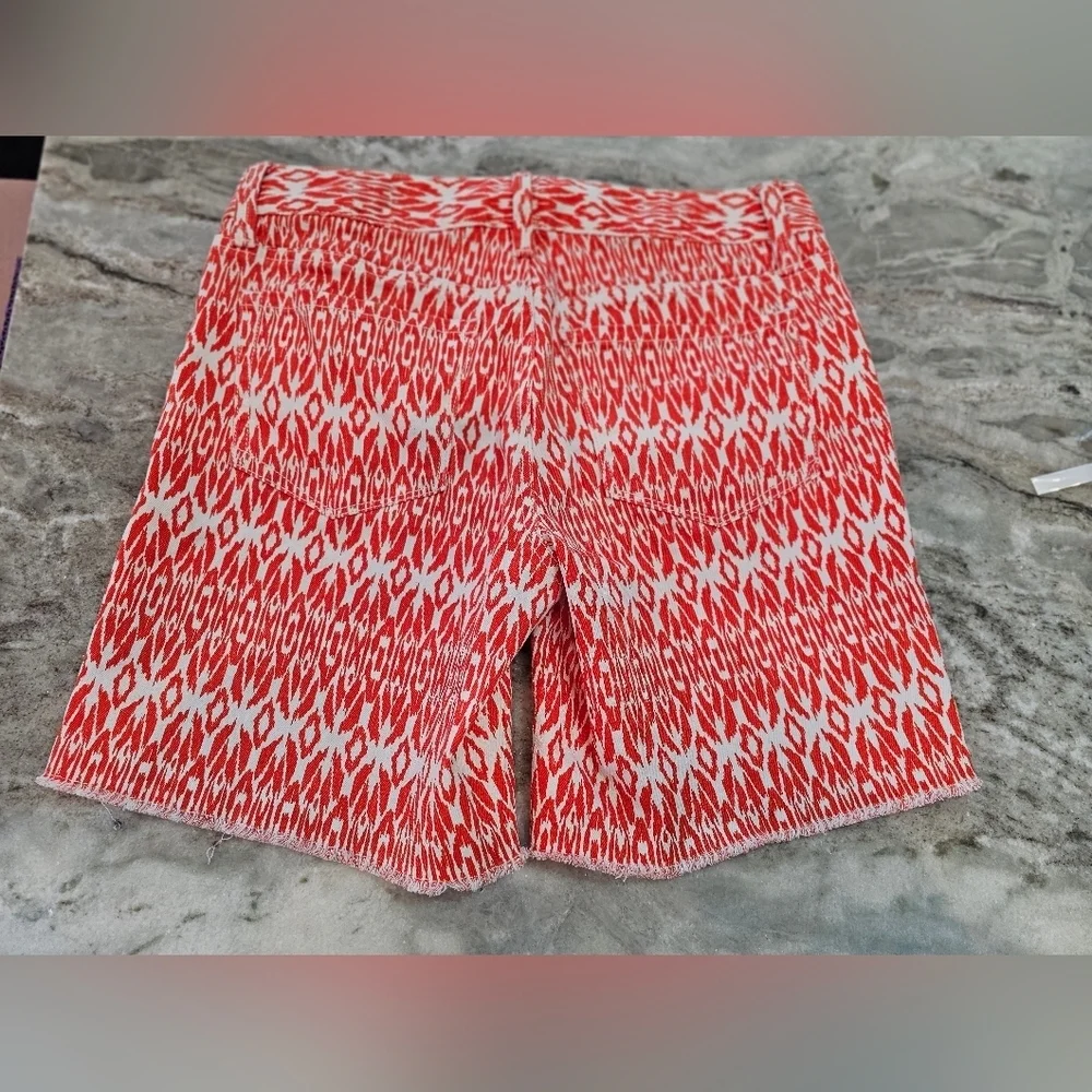 LOFT Orange White Ikat Print Shorts Size 2 Frayed Hem Casual Summer